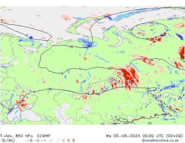 T-Adv. 850 гПа ECMWF ср 05.06.2024 09 UTC