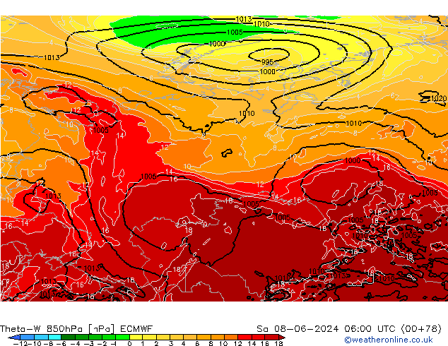 Theta-W 850hPa ECMWF Sáb 08.06.2024 06 UTC