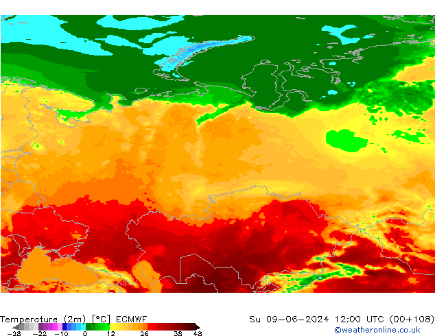 température (2m) ECMWF dim 09.06.2024 12 UTC