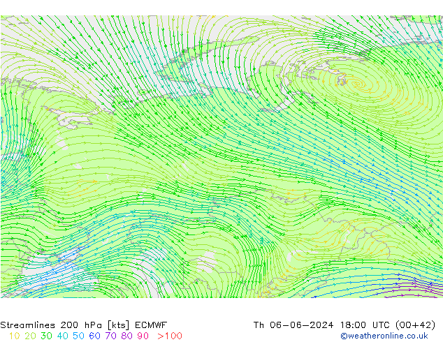 Ligne de courant 200 hPa ECMWF jeu 06.06.2024 18 UTC