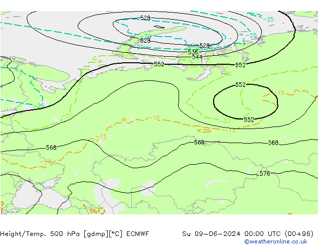 Z500/Rain (+SLP)/Z850 ECMWF dim 09.06.2024 00 UTC