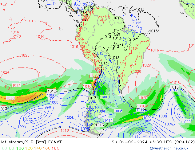 Corriente en chorro ECMWF dom 09.06.2024 06 UTC