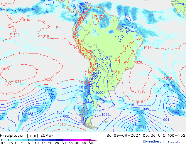 Precipitazione ECMWF dom 09.06.2024 06 UTC