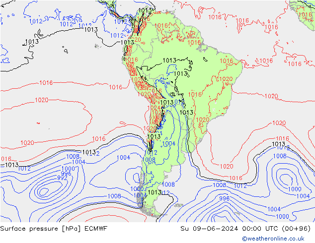 Surface pressure ECMWF Su 09.06.2024 00 UTC