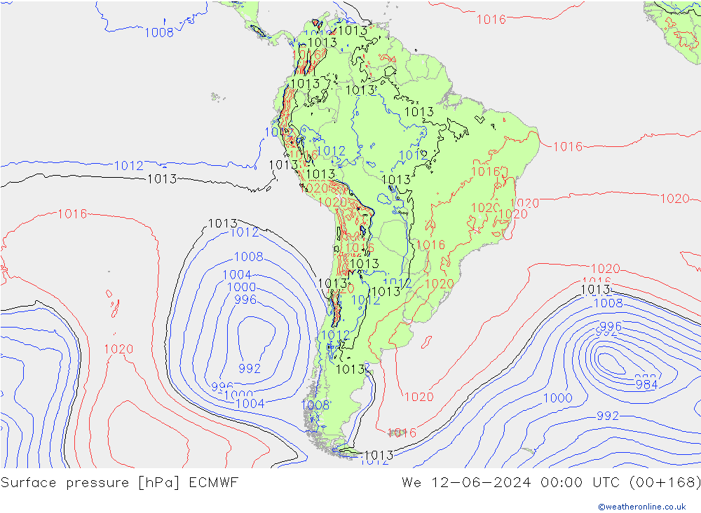 Pressione al suolo ECMWF mer 12.06.2024 00 UTC