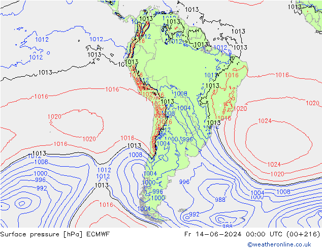 Yer basıncı ECMWF Cu 14.06.2024 00 UTC