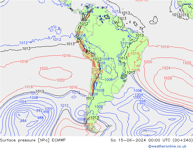 pressão do solo ECMWF Sáb 15.06.2024 00 UTC