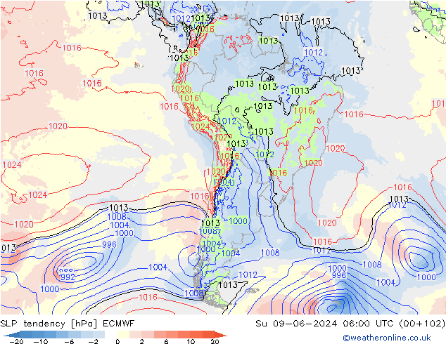 SLP tendency ECMWF Su 09.06.2024 06 UTC