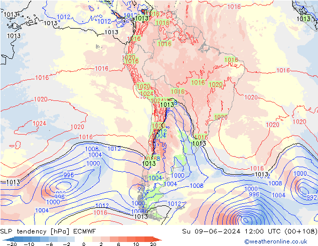 Tendance de pression  ECMWF dim 09.06.2024 12 UTC