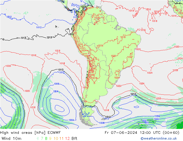 High wind areas ECMWF  07.06.2024 12 UTC