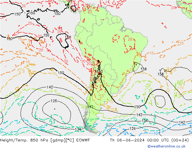 Geop./Temp. 850 hPa ECMWF jue 06.06.2024 00 UTC