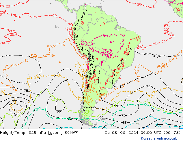 Yükseklik/Sıc. 925 hPa ECMWF Cts 08.06.2024 06 UTC