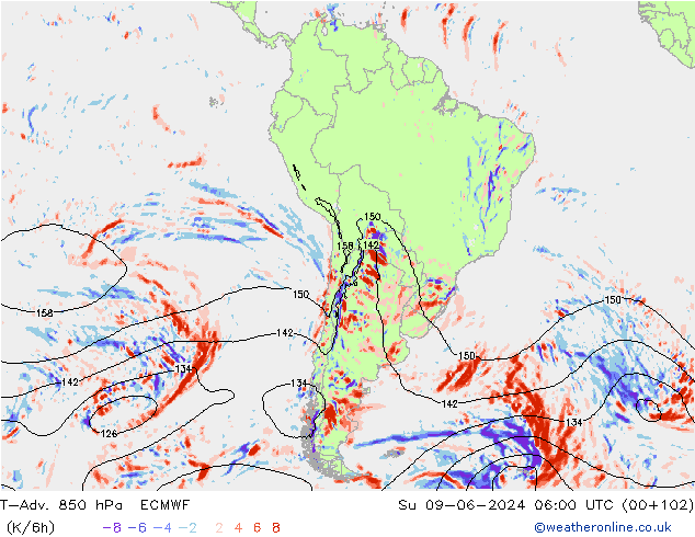 T-Adv. 850 hPa ECMWF dom 09.06.2024 06 UTC