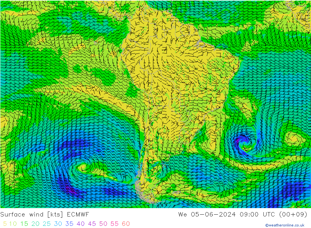 Surface wind ECMWF We 05.06.2024 09 UTC