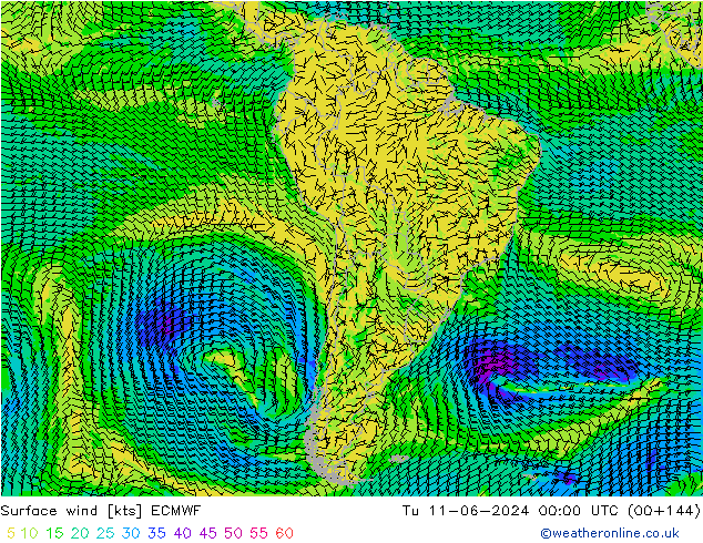 Vento 10 m ECMWF mar 11.06.2024 00 UTC