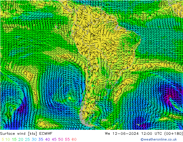 Vento 10 m ECMWF Qua 12.06.2024 12 UTC