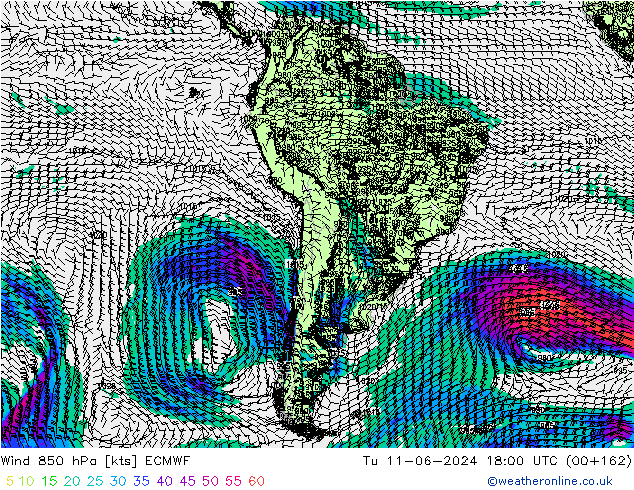 Vento 850 hPa ECMWF Ter 11.06.2024 18 UTC