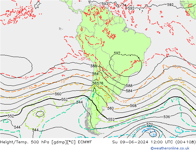 Geop./Temp. 500 hPa ECMWF dom 09.06.2024 12 UTC