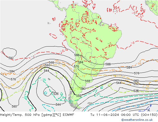 Z500/Rain (+SLP)/Z850 ECMWF Tu 11.06.2024 06 UTC