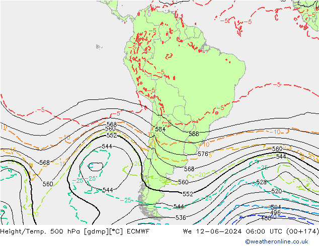 Z500/Rain (+SLP)/Z850 ECMWF śro. 12.06.2024 06 UTC