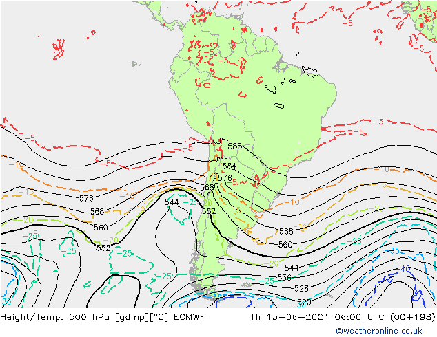 Height/Temp. 500 гПа ECMWF чт 13.06.2024 06 UTC