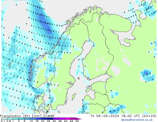 Nied. akkumuliert (6Std) ECMWF Do 06.06.2024 00 UTC