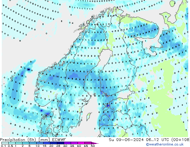 Z500/Rain (+SLP)/Z850 ECMWF Dom 09.06.2024 12 UTC