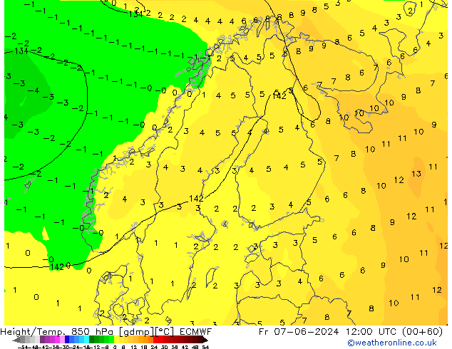 Z500/Rain (+SLP)/Z850 ECMWF Sex 07.06.2024 12 UTC