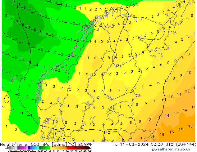 Height/Temp. 850 hPa ECMWF Ter 11.06.2024 00 UTC