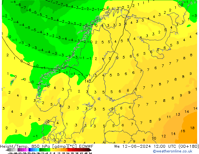 Height/Temp. 850 hPa ECMWF Mi 12.06.2024 12 UTC