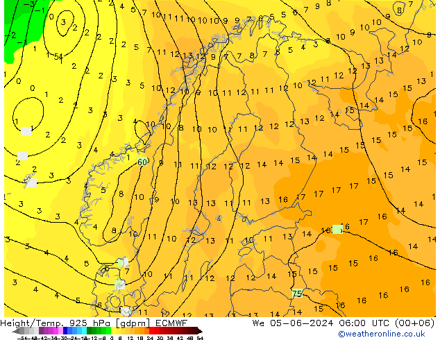 Height/Temp. 925 hPa ECMWF mer 05.06.2024 06 UTC