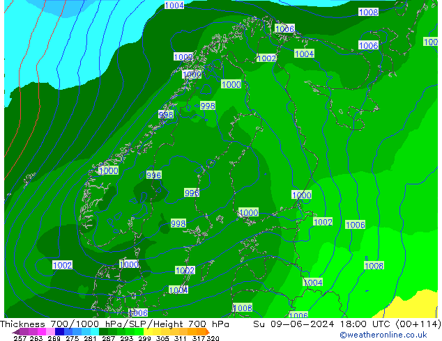 Thck 700-1000 hPa ECMWF nie. 09.06.2024 18 UTC