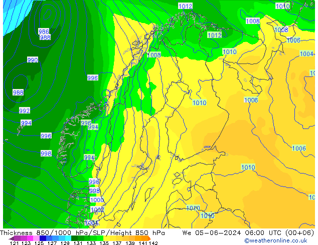 Thck 850-1000 hPa ECMWF śro. 05.06.2024 06 UTC