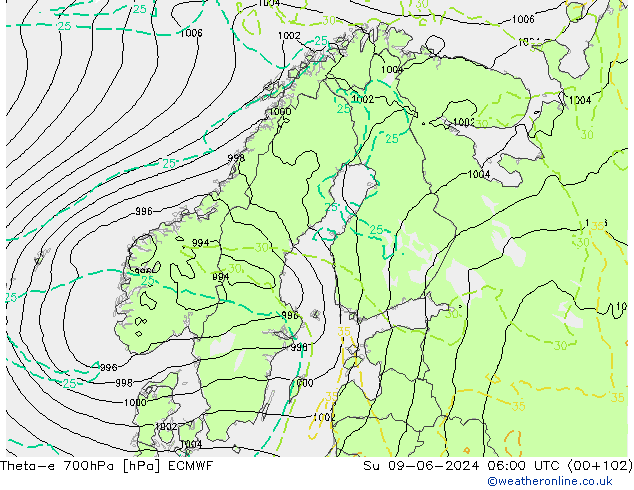 Theta-e 700hPa ECMWF dom 09.06.2024 06 UTC