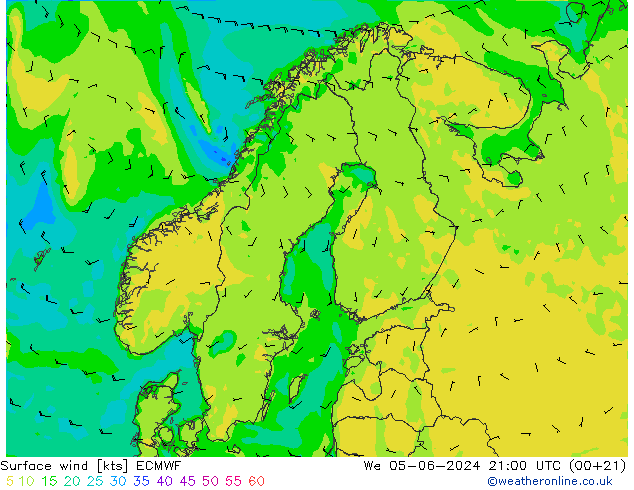 Surface wind ECMWF We 05.06.2024 21 UTC