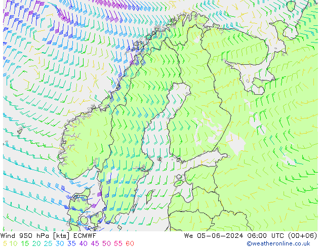 wiatr 950 hPa ECMWF śro. 05.06.2024 06 UTC