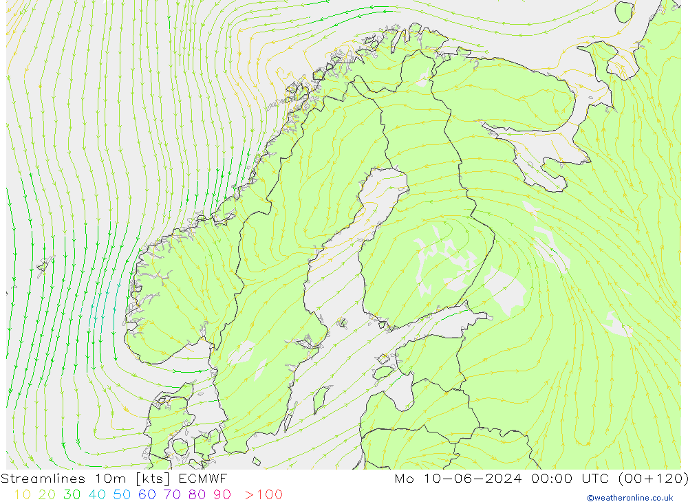 Linia prądu 10m ECMWF pon. 10.06.2024 00 UTC