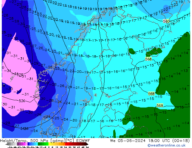 Z500/Rain (+SLP)/Z850 ECMWF mié 05.06.2024 18 UTC