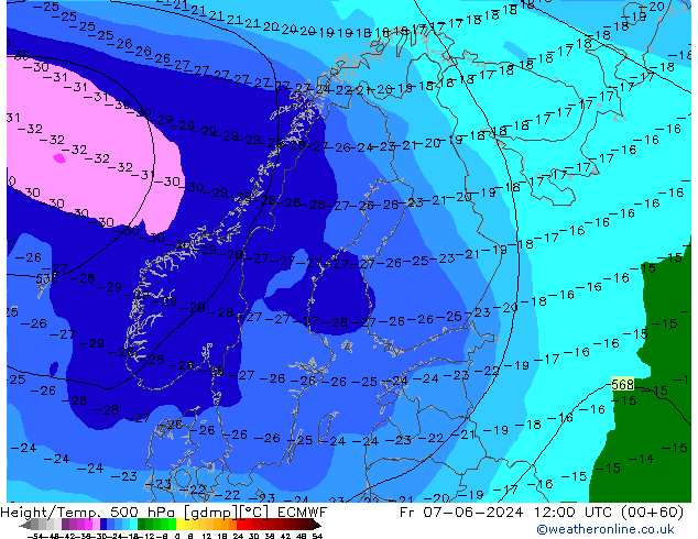 Z500/Rain (+SLP)/Z850 ECMWF Sex 07.06.2024 12 UTC