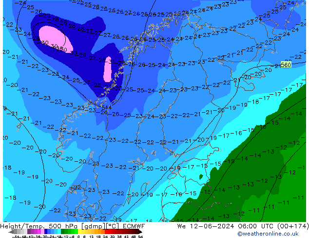 Z500/Rain (+SLP)/Z850 ECMWF mer 12.06.2024 06 UTC