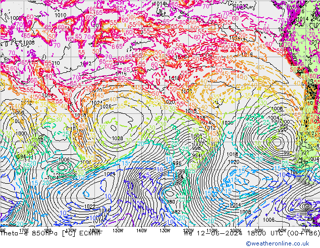 Theta-e 850hPa ECMWF Mi 12.06.2024 18 UTC