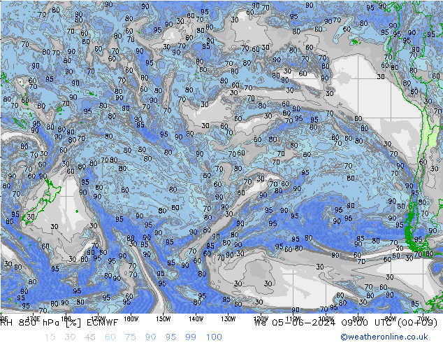 RH 850 hPa ECMWF śro. 05.06.2024 09 UTC