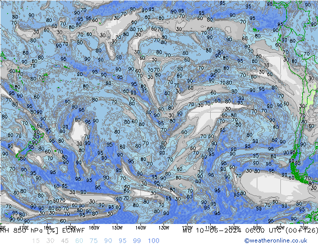 RH 850 hPa ECMWF Seg 10.06.2024 06 UTC