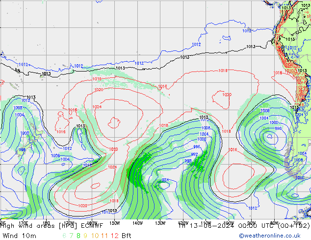 High wind areas ECMWF Qui 13.06.2024 00 UTC