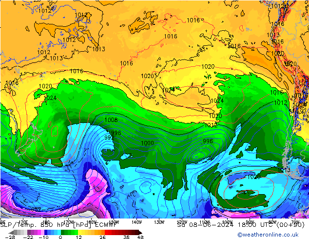 SLP/Temp. 850 hPa ECMWF So 08.06.2024 18 UTC