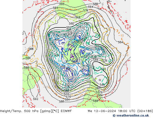 Height/Temp. 500 гПа ECMWF ср 12.06.2024 18 UTC