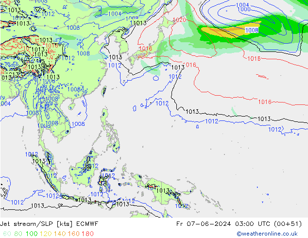 Corrente a getto ECMWF ven 07.06.2024 03 UTC