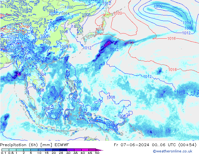 Z500/Rain (+SLP)/Z850 ECMWF Fr 07.06.2024 06 UTC