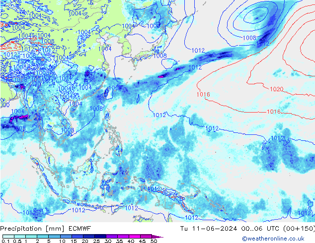 Srážky ECMWF Út 11.06.2024 06 UTC