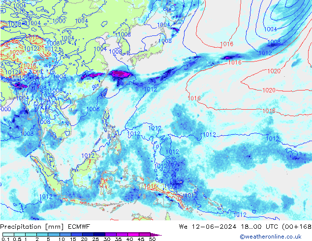 Srážky ECMWF St 12.06.2024 00 UTC